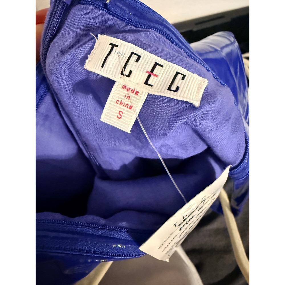 TCEC Royal Blue Patent Vinyl Mini Dress Square Neck Spaghetti Strap - Picture 6 of 6